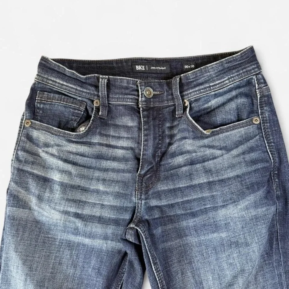 BKE Jake Straight Med Wash Whiskered Jeans Mens Size 30x30